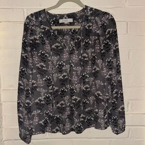 LOFT gray floral peasant blouse